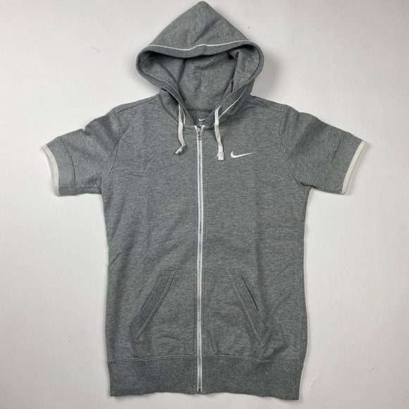 Nike Short Sleeve Full Zip Hoodie Womens Small Gray Drawstrings 465693 063 - Picture 1 of 11